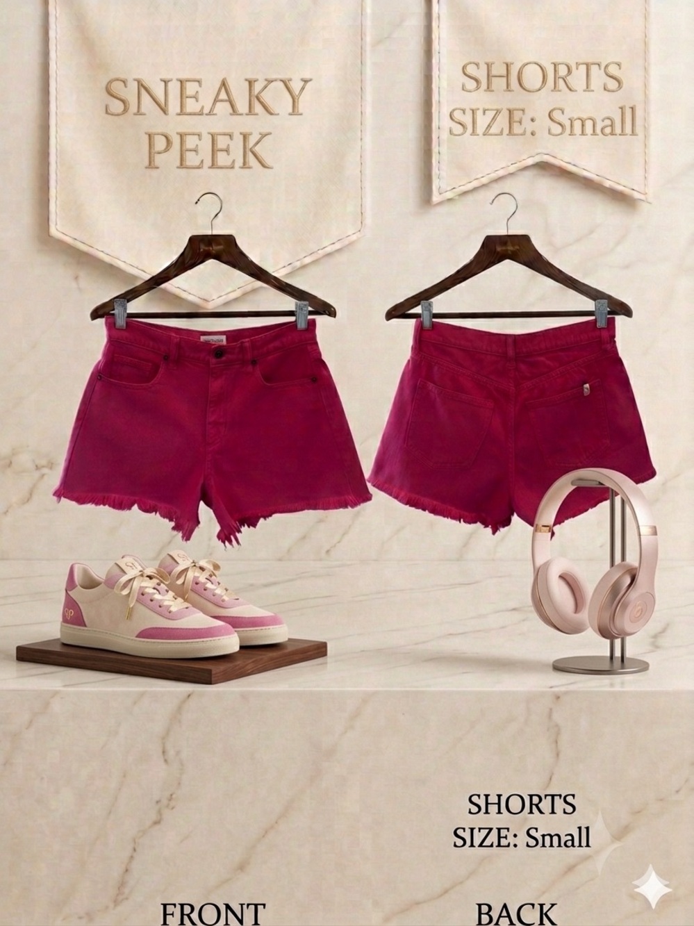 Sneak Peek Frayed Denim Cut-Off Shorts Barbie Hot Pink Rose Size Small